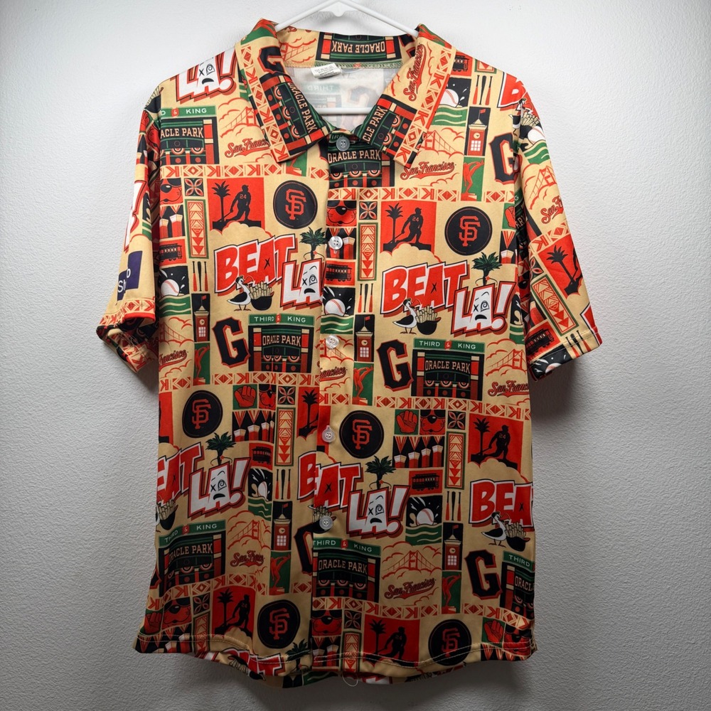 San Francisco Giants Beat LA Game Promo Hawaiian Shirt Mens Medium Oracle Park